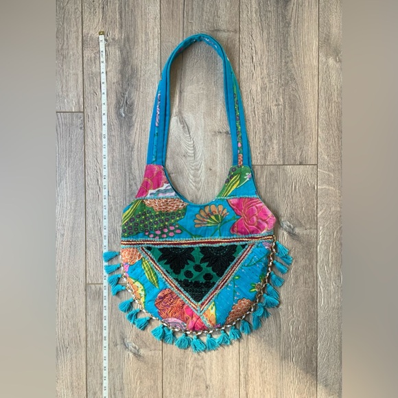 Tribe Azure Fair Trade Handcrafted Large Colorful Quilted Patchwork Shoulder Bag - Picture 12 of 13